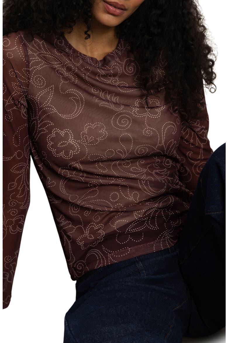 Floral Print Long Sleeve Mesh Top, Alternate, color, BOHEMIAN