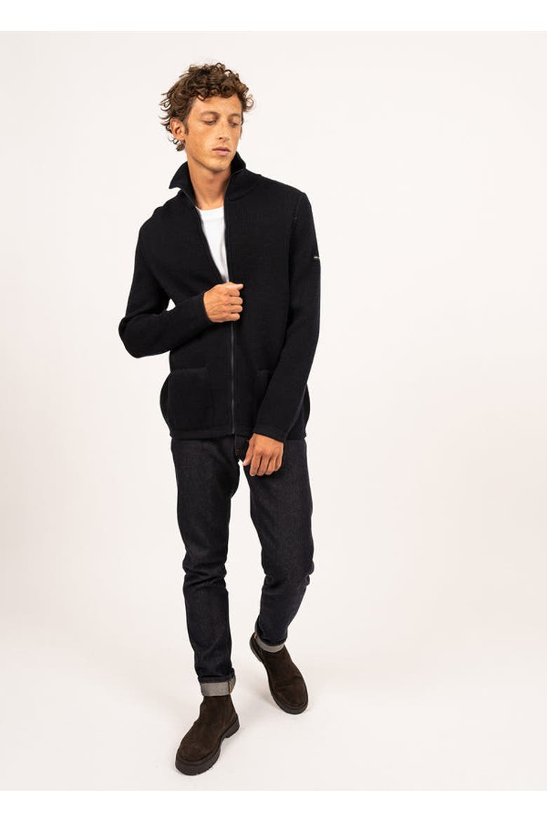 QUIBERON - High Collar Knit Jacket, Alternate, color, Navy