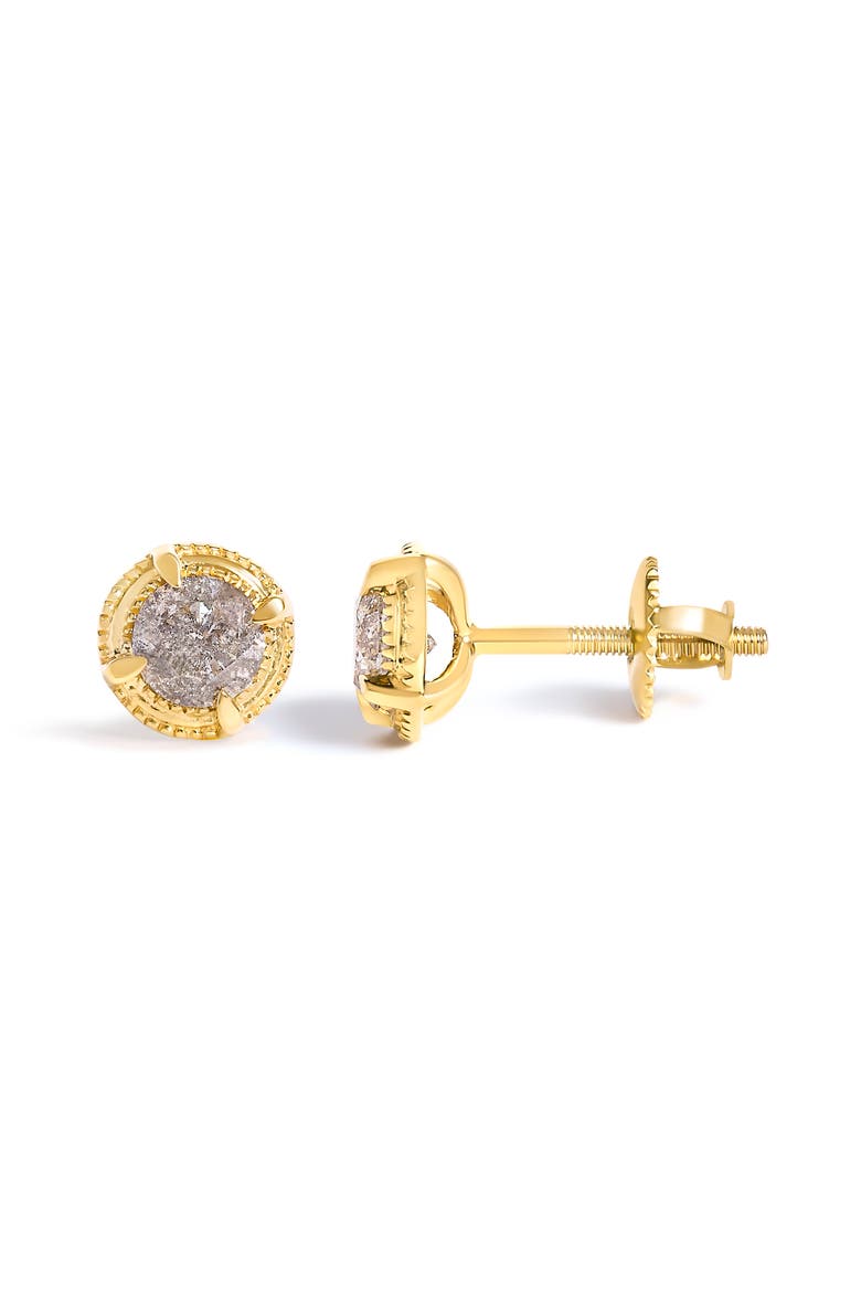 .925 Sterling Silver Diamond Solitaire Milgrain Stud Earrings, Alternate, color, Yellow