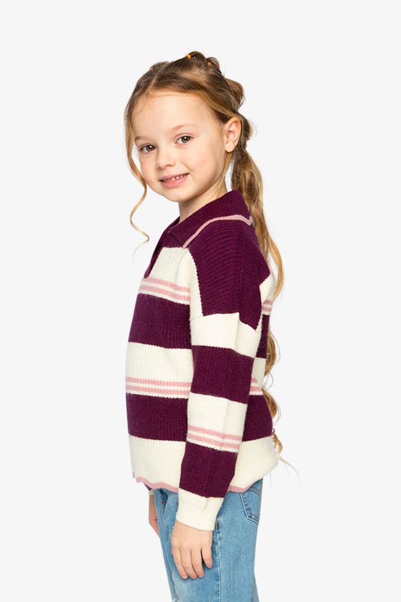 Scalloped Collar Striped Long Sleeve Sweater, Alternate, color, Red and White Stripes