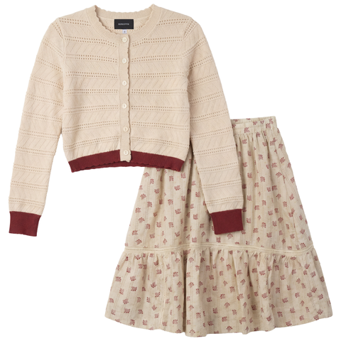 Girls Floral Print Skirt and Cardigan Set