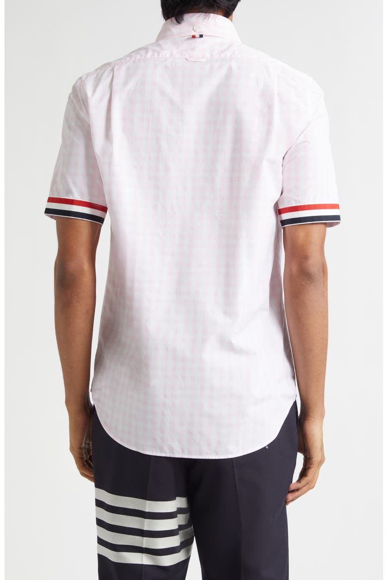 Straight Fit Gingham Plaid Short Sleeve Cotton Button-Down Shirt, Alternate, color, LIGHT PINK