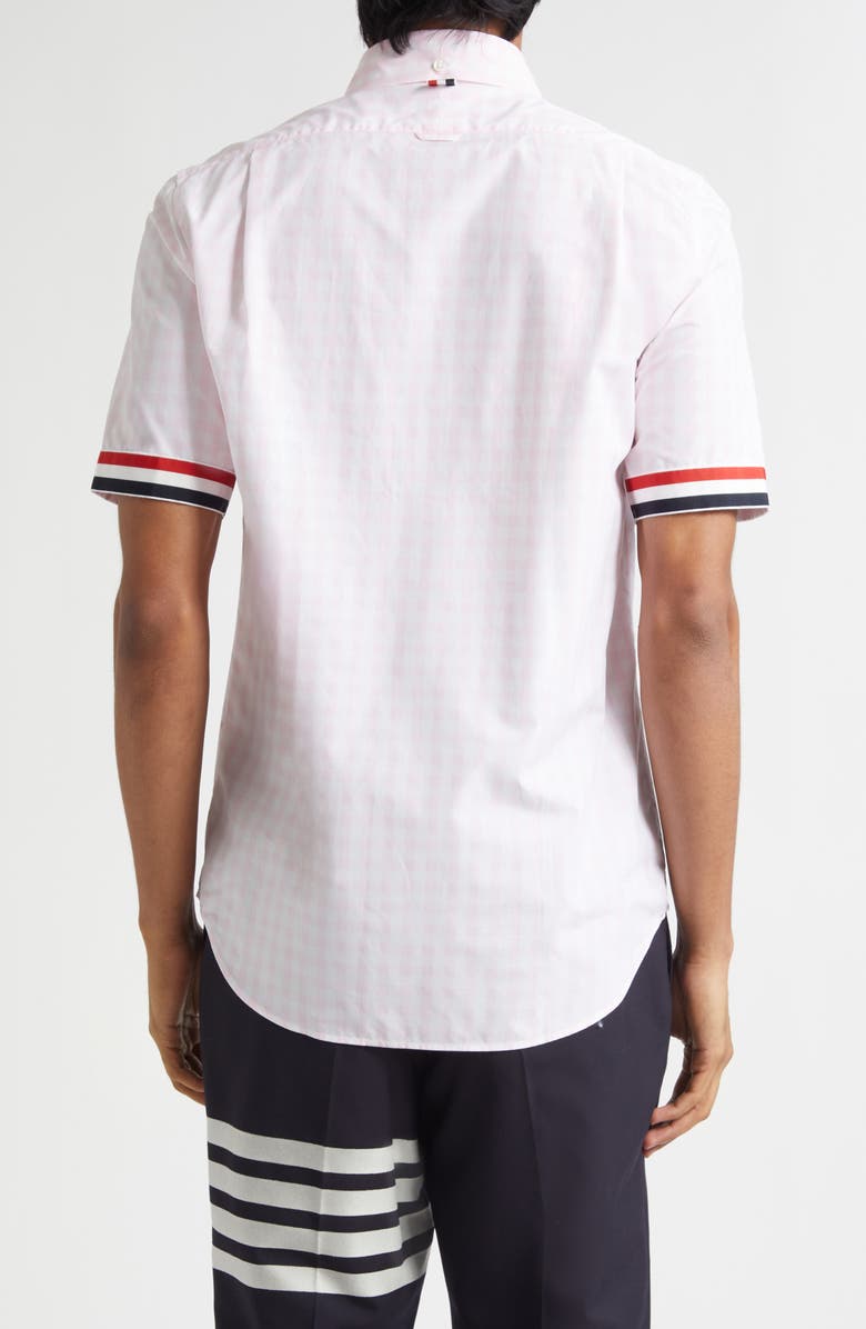 Thom Browne Straight Fit Gingham Plaid Short Sleeve Cotton Button-Down Shirt, Alternate, color, Light Pink