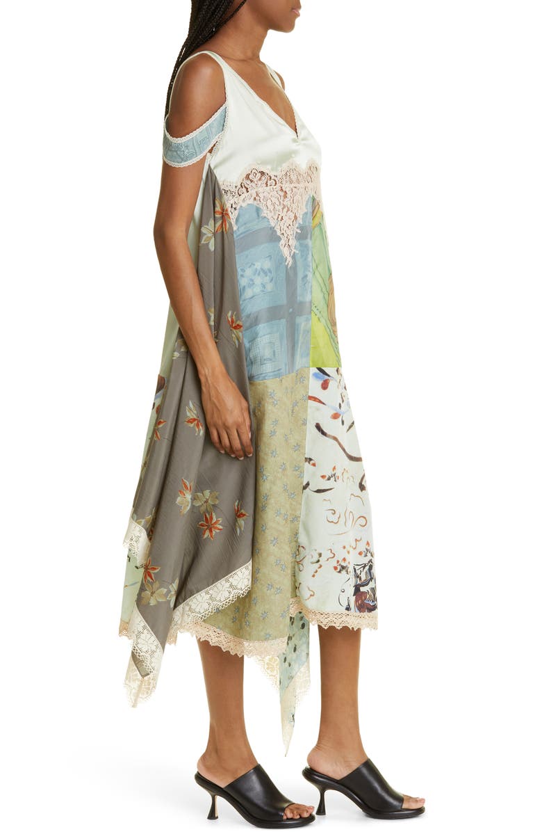 Marine Serre Silk Scarf Patchwork Cold Shoulder Dress, Alternate, color,