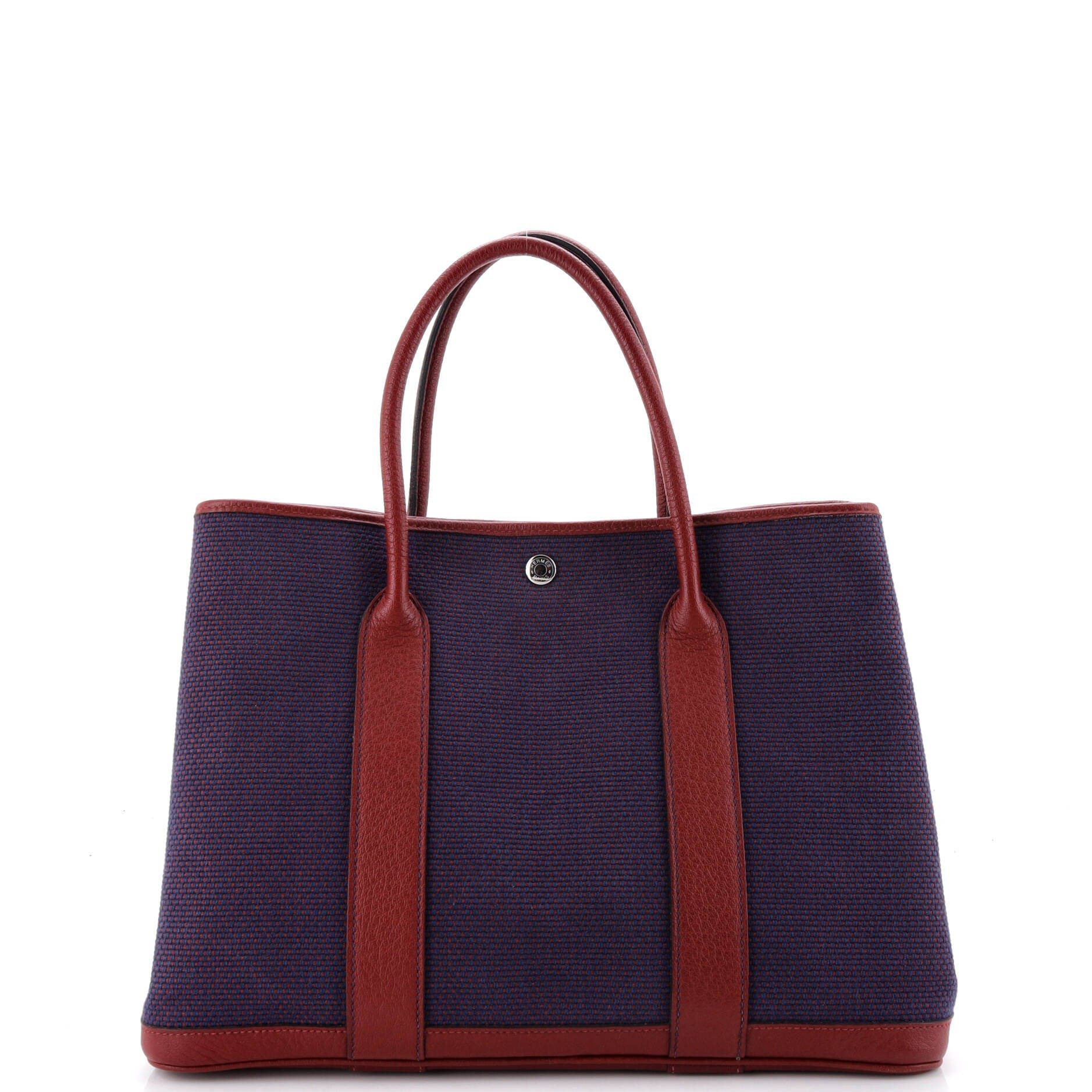 Pre-Owned Hermes Garden Party Tote Toile and Leather 36, Alternate, color, Bleu Saphir