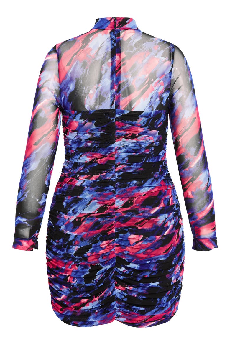 Robin Print Ruched Long Sleeve Body-Con Dress, Alternate, color, PURPLE PRINT