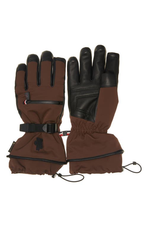Moncler Grenoble Leather Gloves In Brown