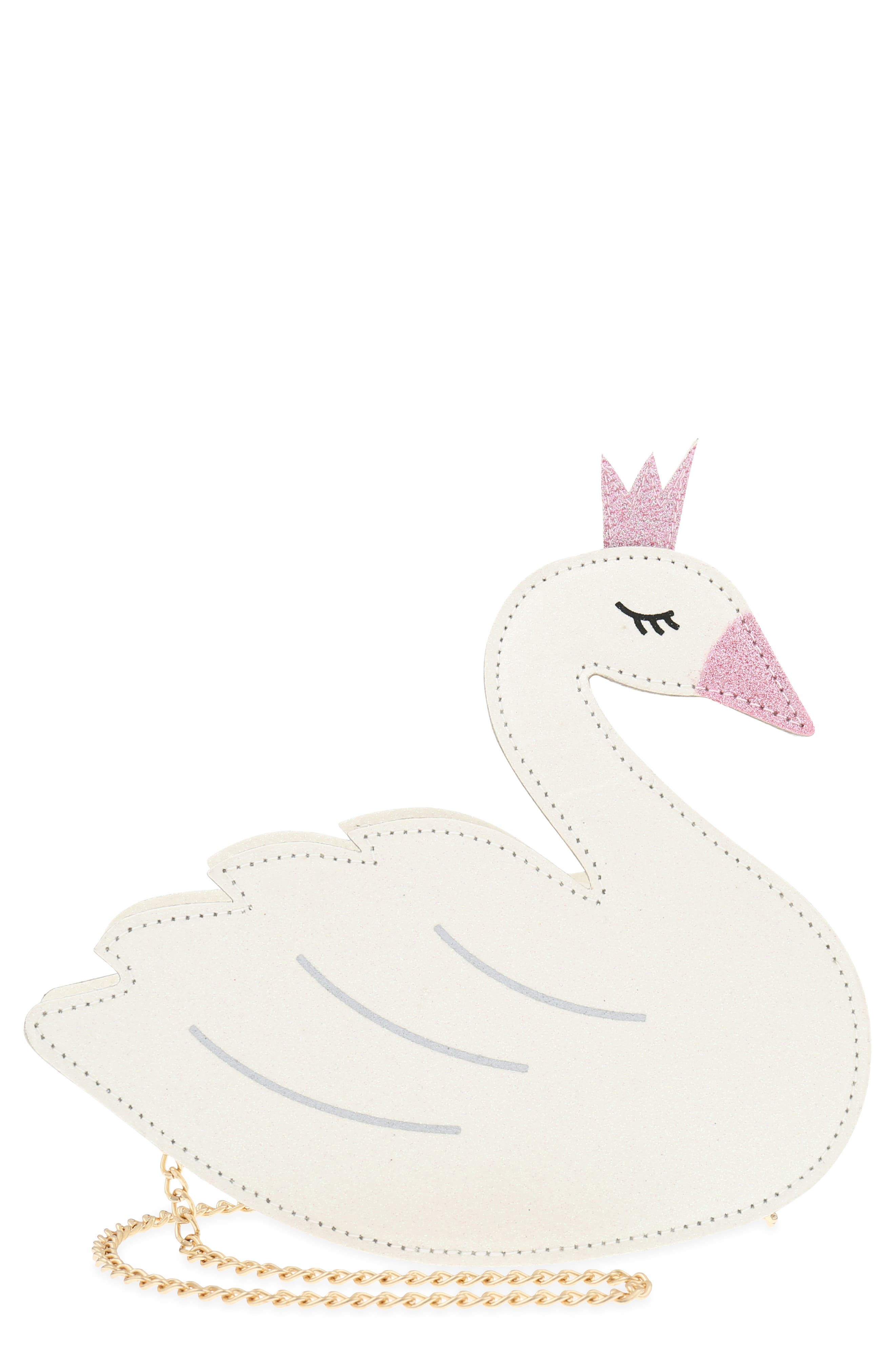 Crowned Swan Shoulder Bag, Main, color, WHITE COMBO