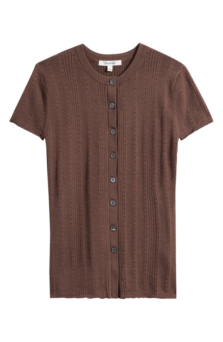 Madewell Short Sleeve Pointelle Cotton Blend Cardigan, Alternate, color, Roasted Chickory