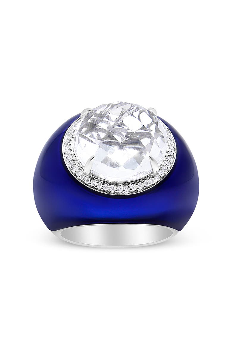18K Gold Quartz & 1/5 Ct Diamond Halo with Enamel Ring, Alternate, color, White