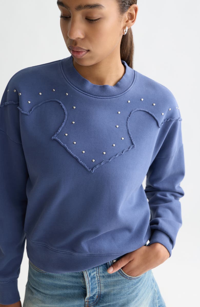 Scotch 
Soda Stud Detail Exposed Seam Cotton Sweatshirt, Alternate, color, Oceana