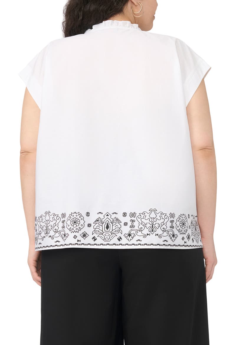 Embroidered Tie Neck Top, Alternate, color, RICH BLACK/ WHITE