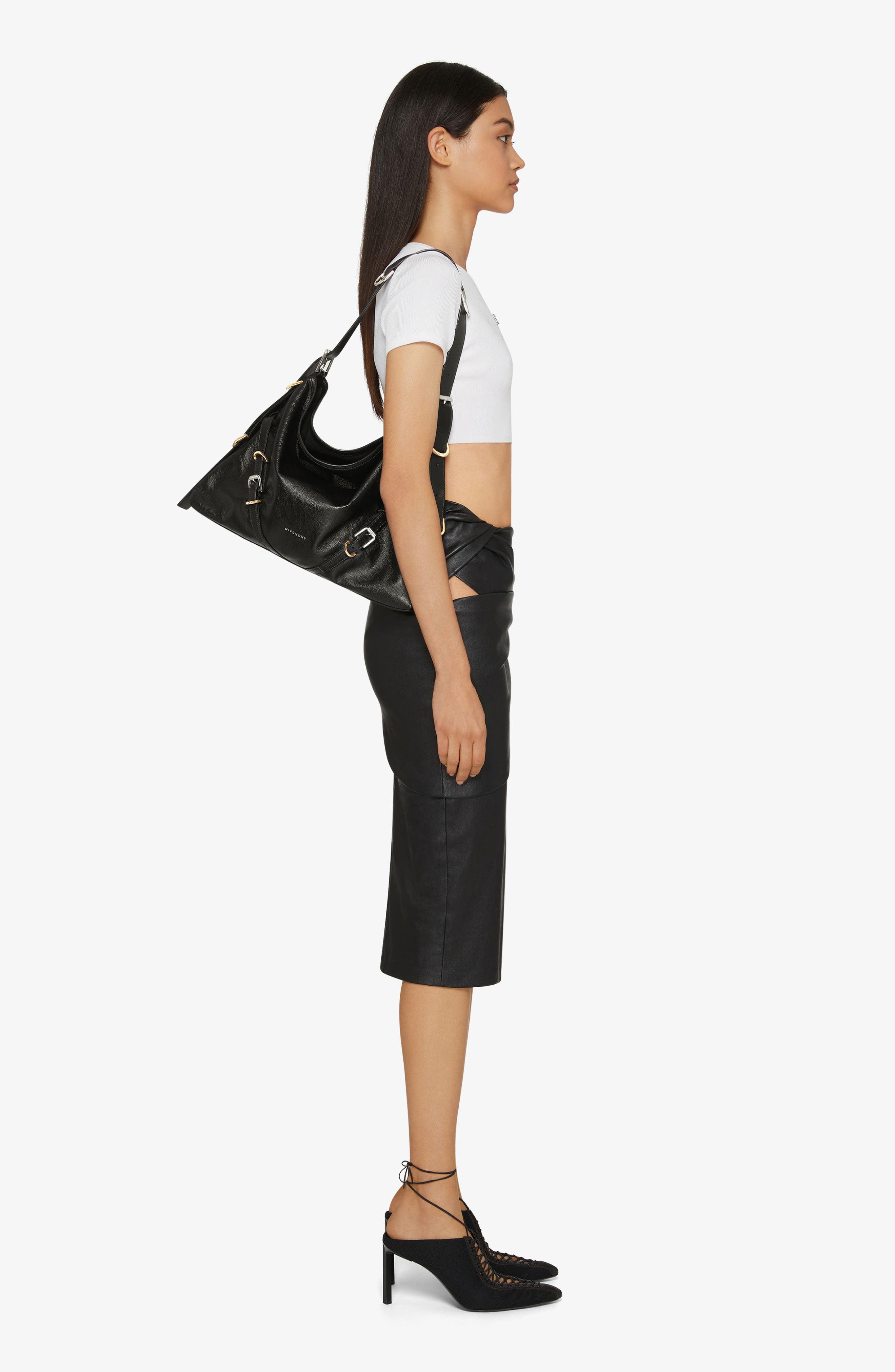 Medium Voyou Leather Hobo, Alternate, color, BLACK