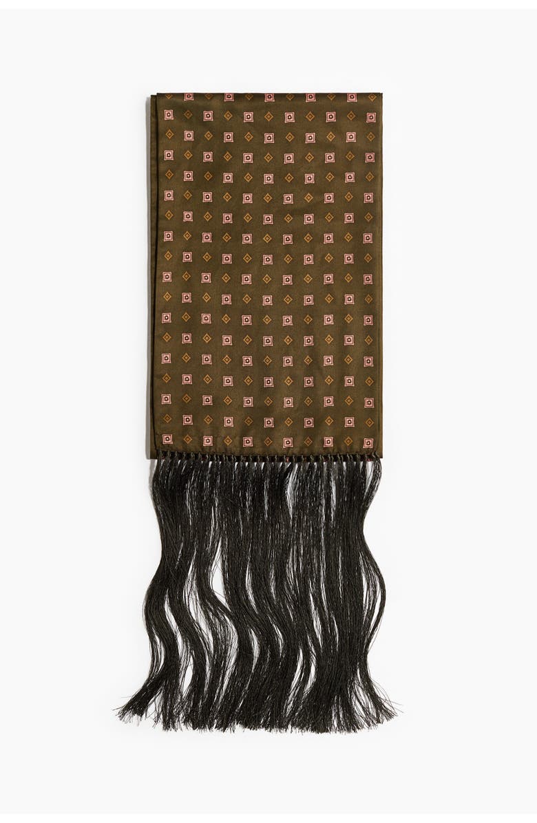 H&M Fringed Scarf, Alternate, color, Olive Green/Patterned