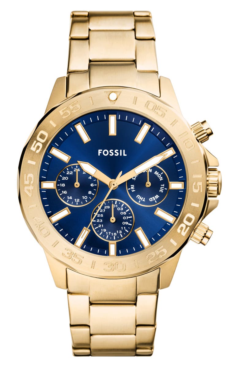 Fossil Bannon Multifunction Bracelet Watch, 45mm, Main, color, Gold/ Blue