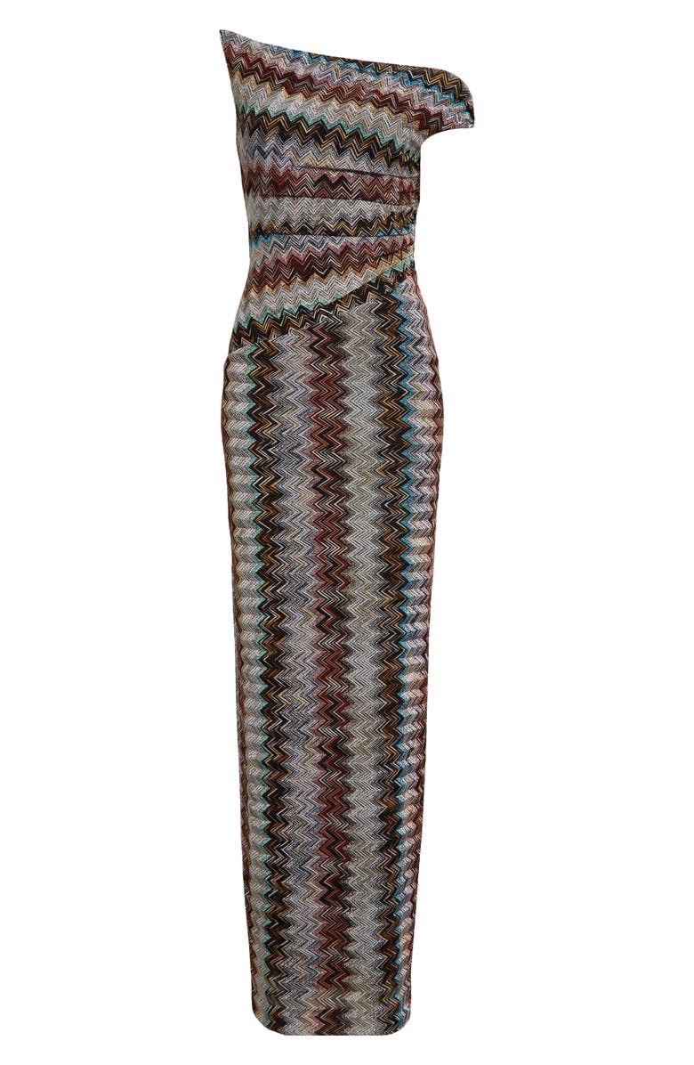 Missoni Metallic Zigzag One-Shoulder Dress, Alternate, color, 