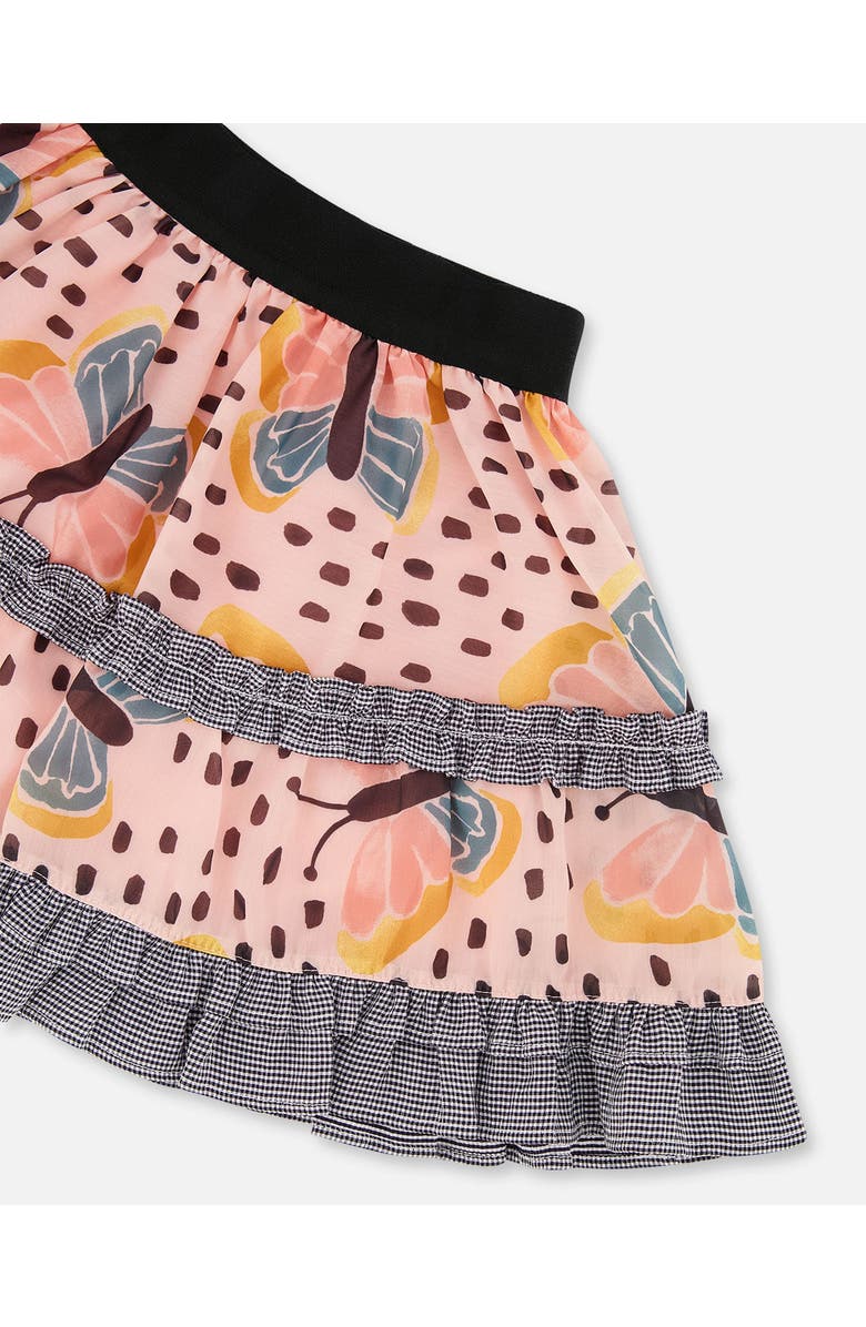 Deux par Deux Girl's Printed Ruffle Skirt Black And Pink Butterflies, Alternate, color, 