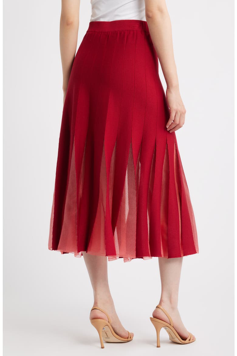 Sheer Panel A-Line Midi Skirt, Alternate, color, SCARLET RED