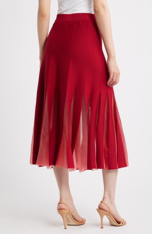 Misook Sheer Panel A-line Midi Skirt In Red