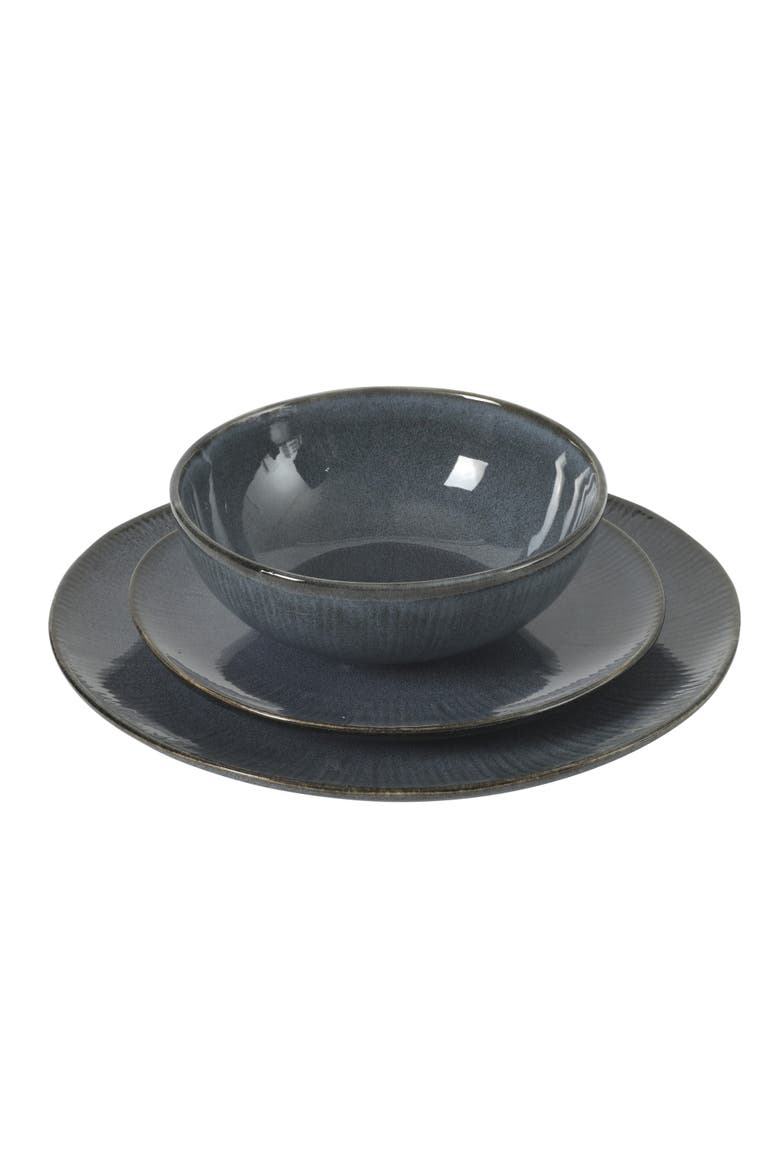 Sandy Pines Stoneware Plates and Bowls Set - Reactive Glaze Dinnerware Set, Alternate, color, Blue