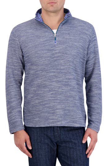 Robert Graham Ledson Space Dye Quarter Zip Top In Blue