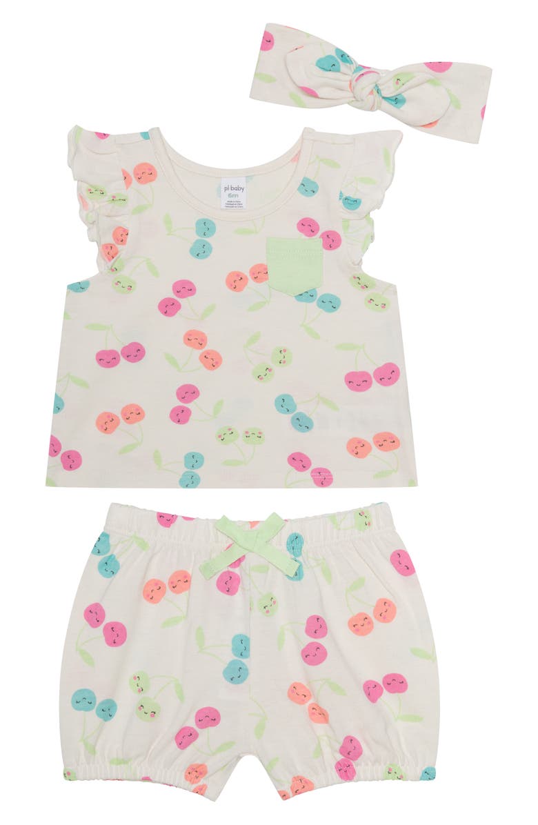 PL Baby by Petit Lem 3-Piece Flutter Sleeve Top, Shorts & Headband Set, Main, color, 