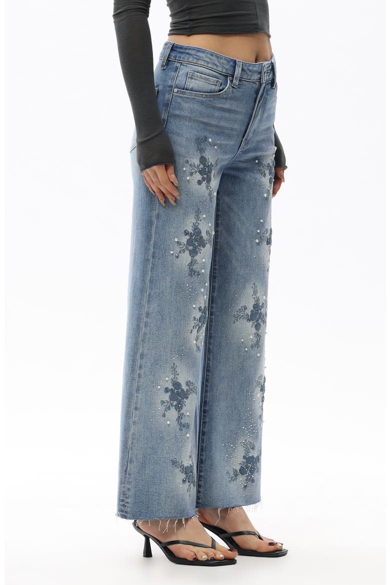Embroidered Beaded Wide Leg Jeans, Alternate, color, LIGHT BLUE