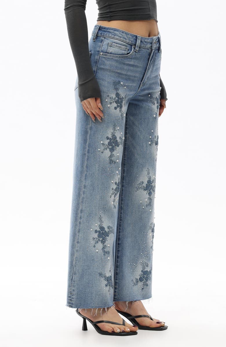 Bayeas Embroidered Beaded Wide Leg Jeans, Alternate, color, 