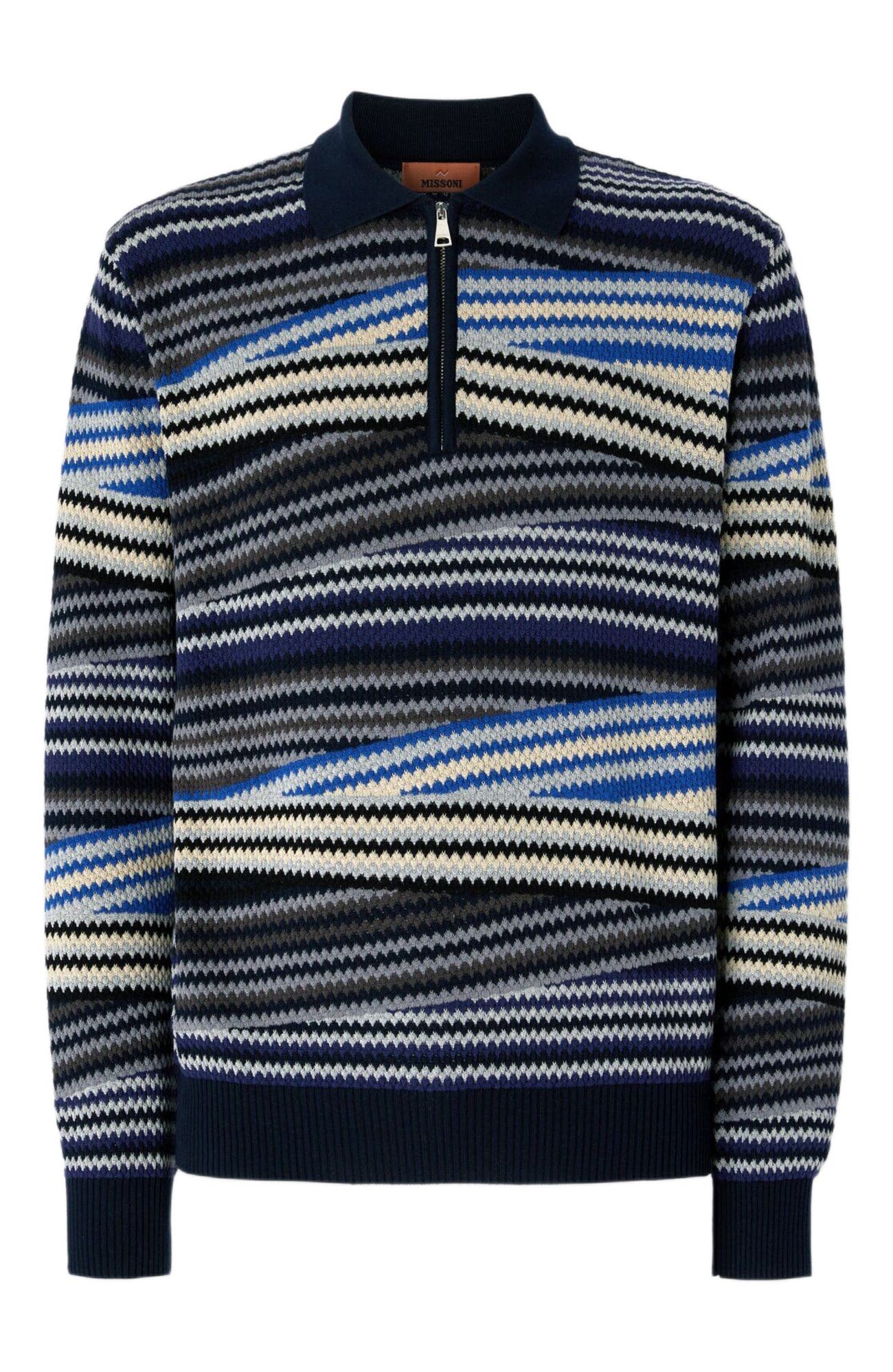 Long Sleeve Polo With Zip And Striped Zigzag Pattern - image 4