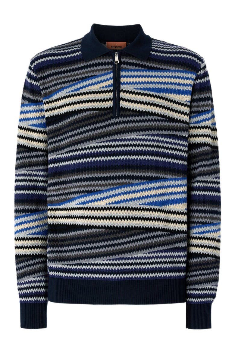Long Sleeve Polo With Zip And Striped Zigzag Pattern, Alternate, color, Blue