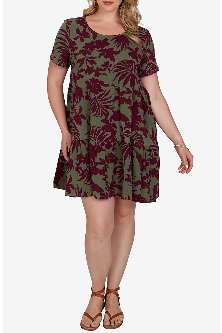 Tiered Stretch Cotton Dress, Main, color, CACTUS / GRAPE WINE