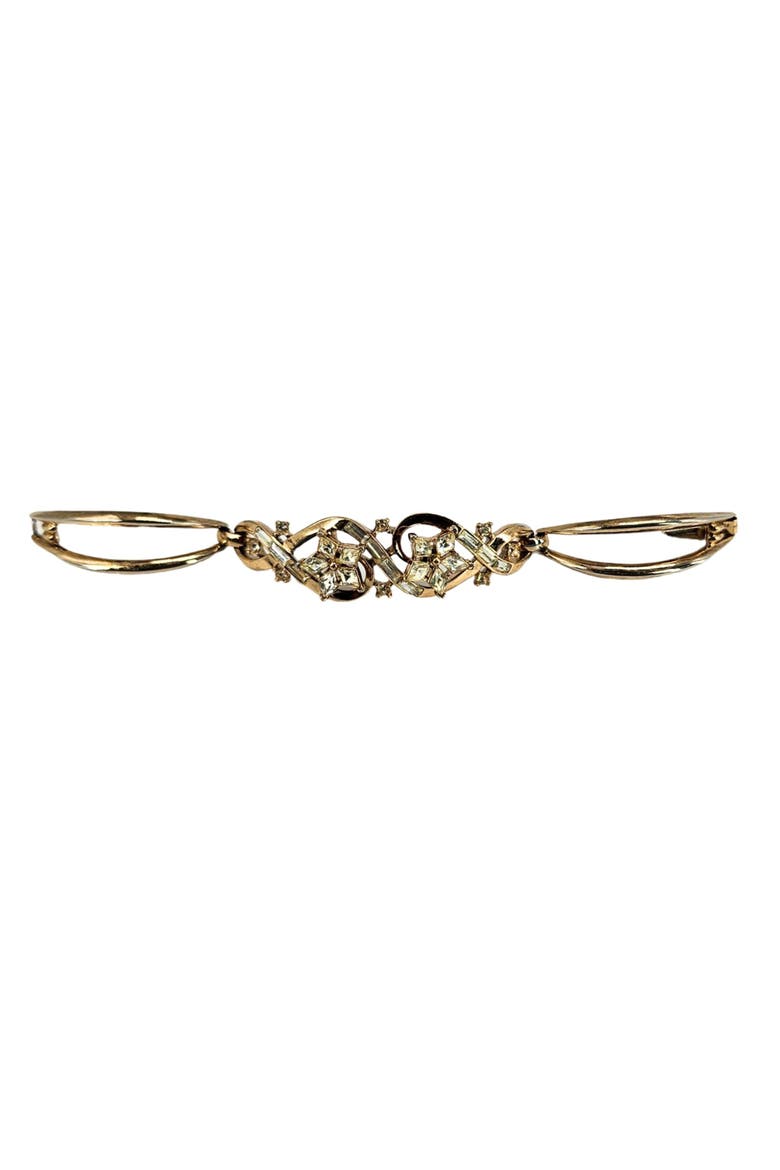 Vintage 1950s Flower Rhinestone Gold Bracelet, Alternate, color, Gold