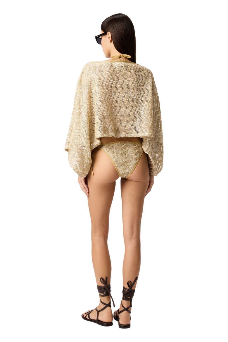 Zigzag Mesh Top With Sequins And Wide Sleeves, Alternate, color, Gold