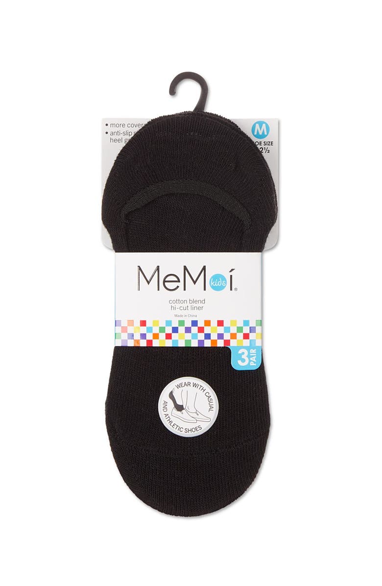 MeMoi 3 Pair Pack Hi-Cut Liner Socks, Alternate, color, Black-Black-Black