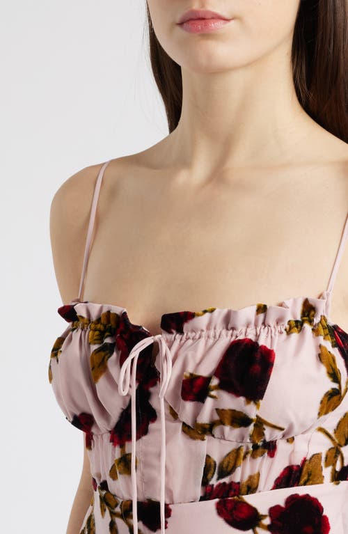 Shop Rare London Ruched Floral Devoré Slipdress In Pink Rose Print Devore
