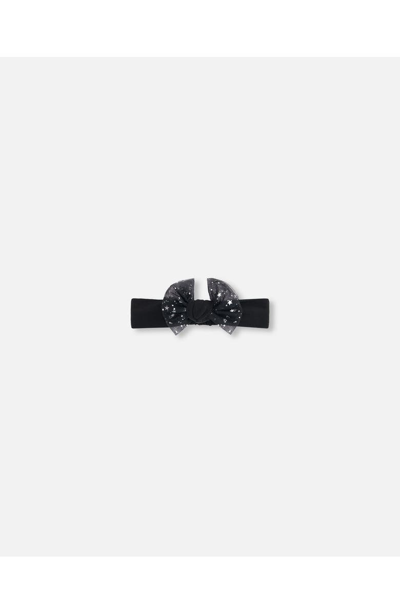 Deux par Deux Baby Girl's Headband With Glittering Tulle Bow Black, Main, color,