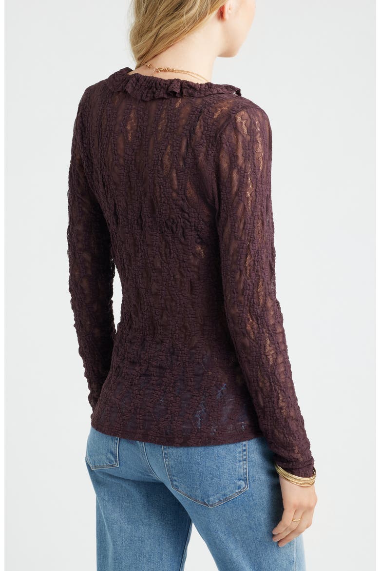 Ruffle Tie Neck Lace Top, Alternate, color, BURGUNDY FUDGE