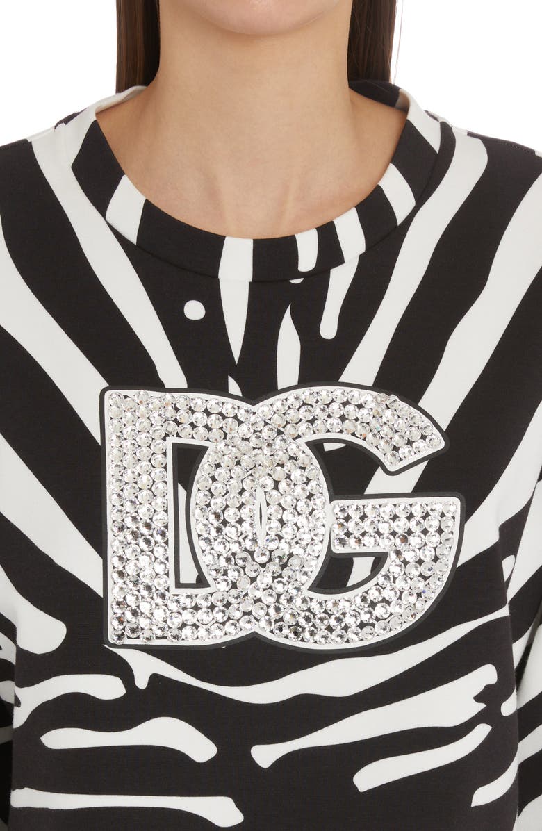 Dolce&Gabbana Zebra Print Crop Cotton Logo Sweatshirt, Alternate, color,