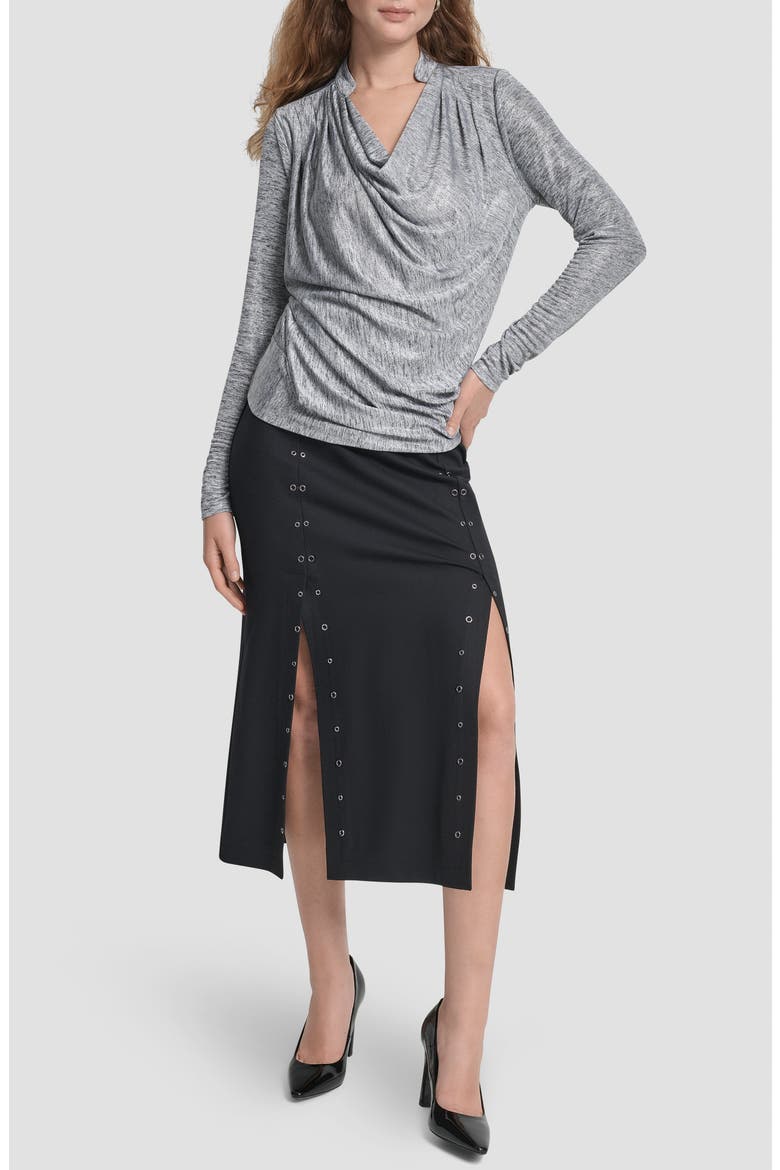 Heather Foil Drape Top, Alternate, color, GRAPHITE