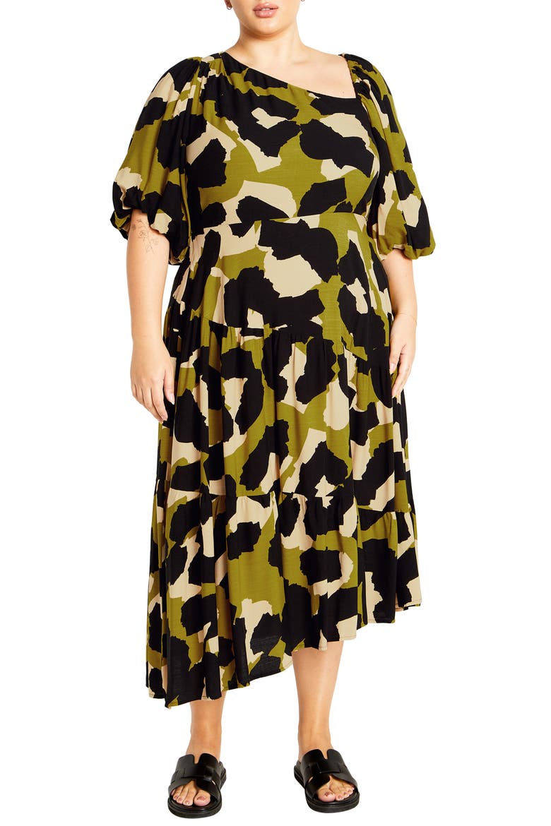 Jenie Asymmetric Neck Puff Sleeve Dress, Main, color, PRINT