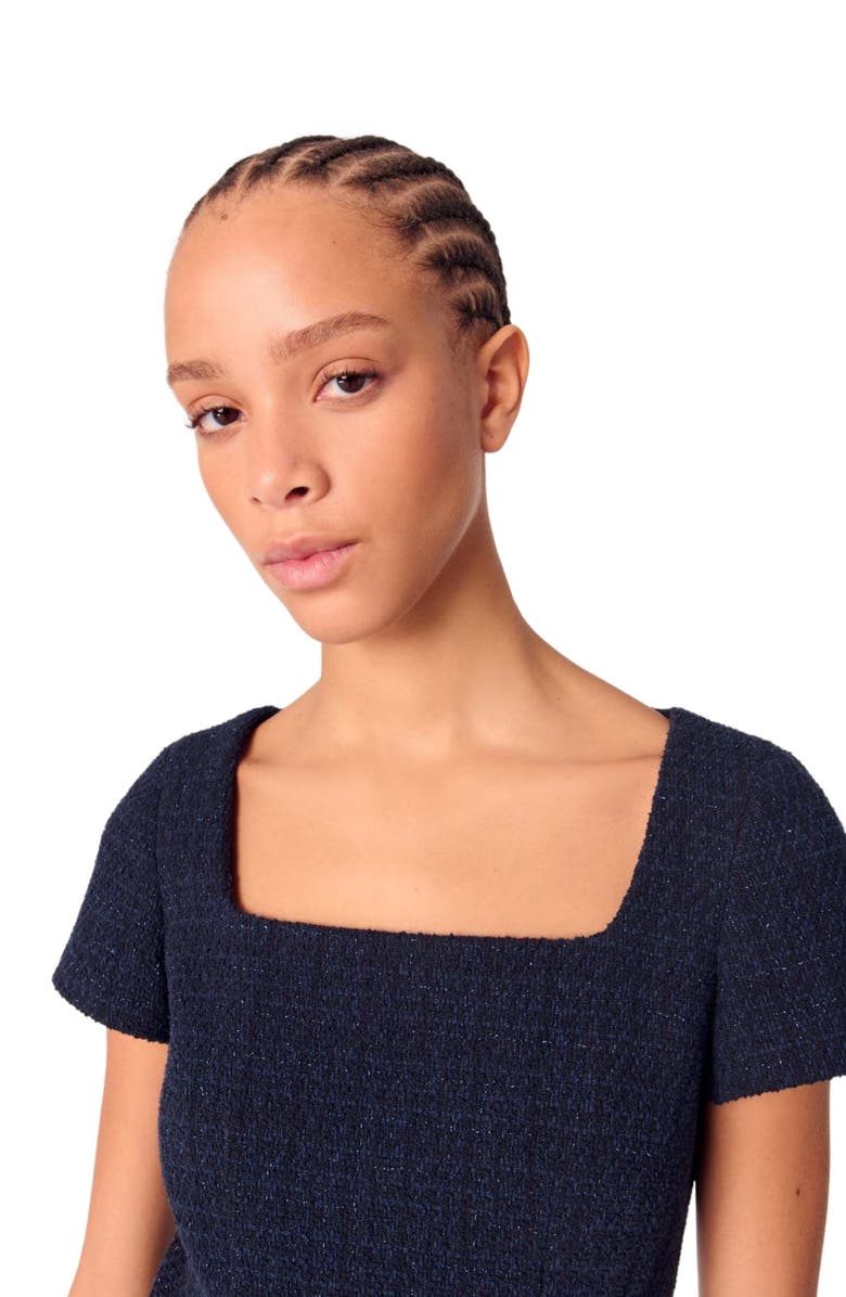 maje Mini tweed dress, Alternate, color, Navy