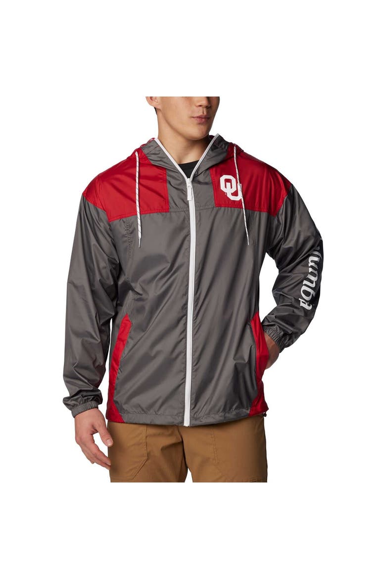 Men's Columbia Charcoal Oklahoma Sooners Flash Challenger Omni-Shade Full-Zip Windbreaker Hoodie Jacket, Alternate, color, Charcoal