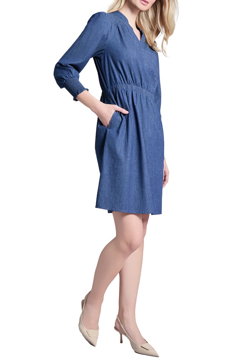 Jones New York Smock Shoulder Stretch Cotton Dress, Alternate, color, 