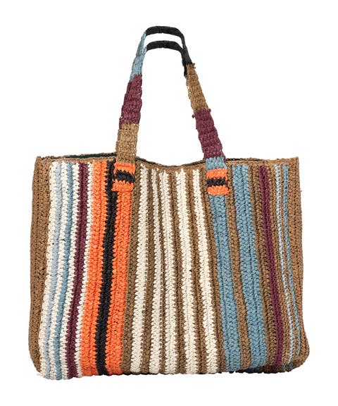 straw stripe beach tote