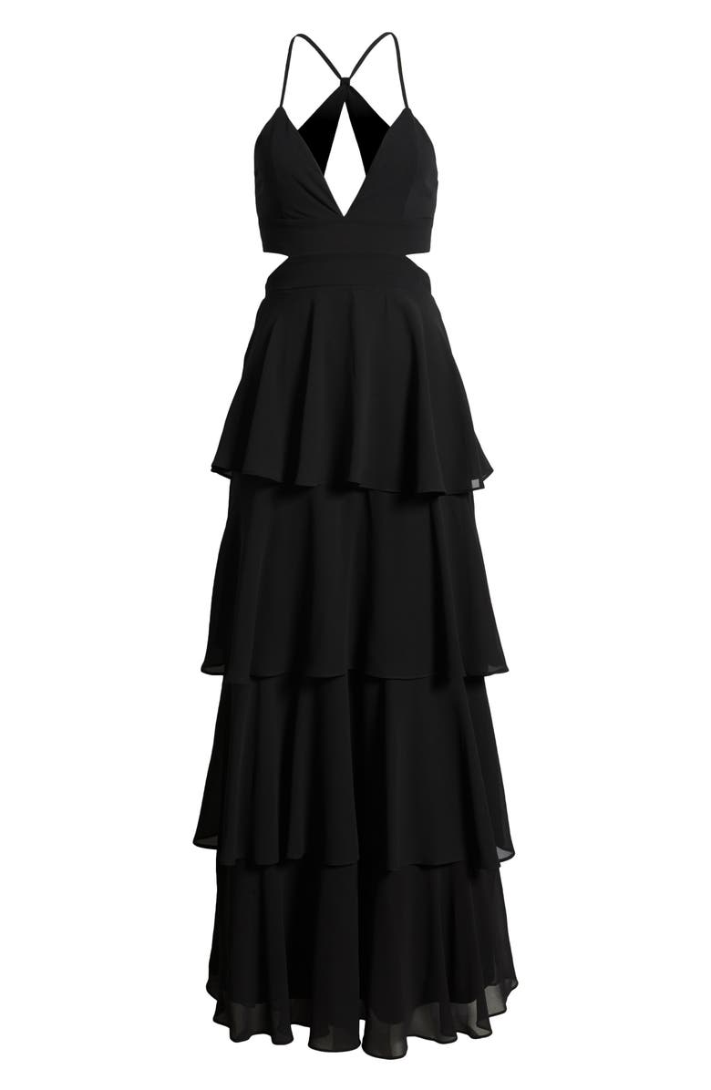 Lulus Tier & Now Waist Cutout Gown, Alternate, color,