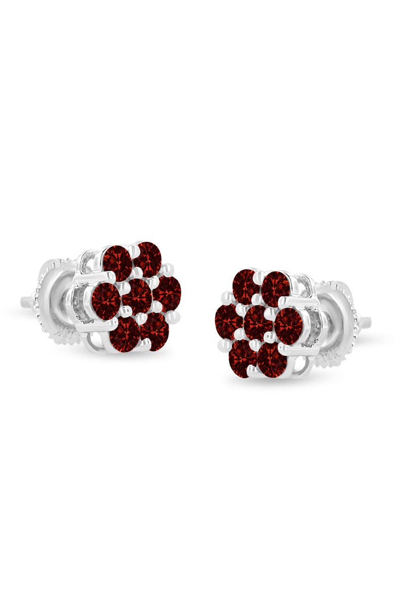 Haus of Brilliance 14K White Gold 1.0 Ct Red Diamond Prong 7 Stone Floral Stud Earrings, Alternate, color, White