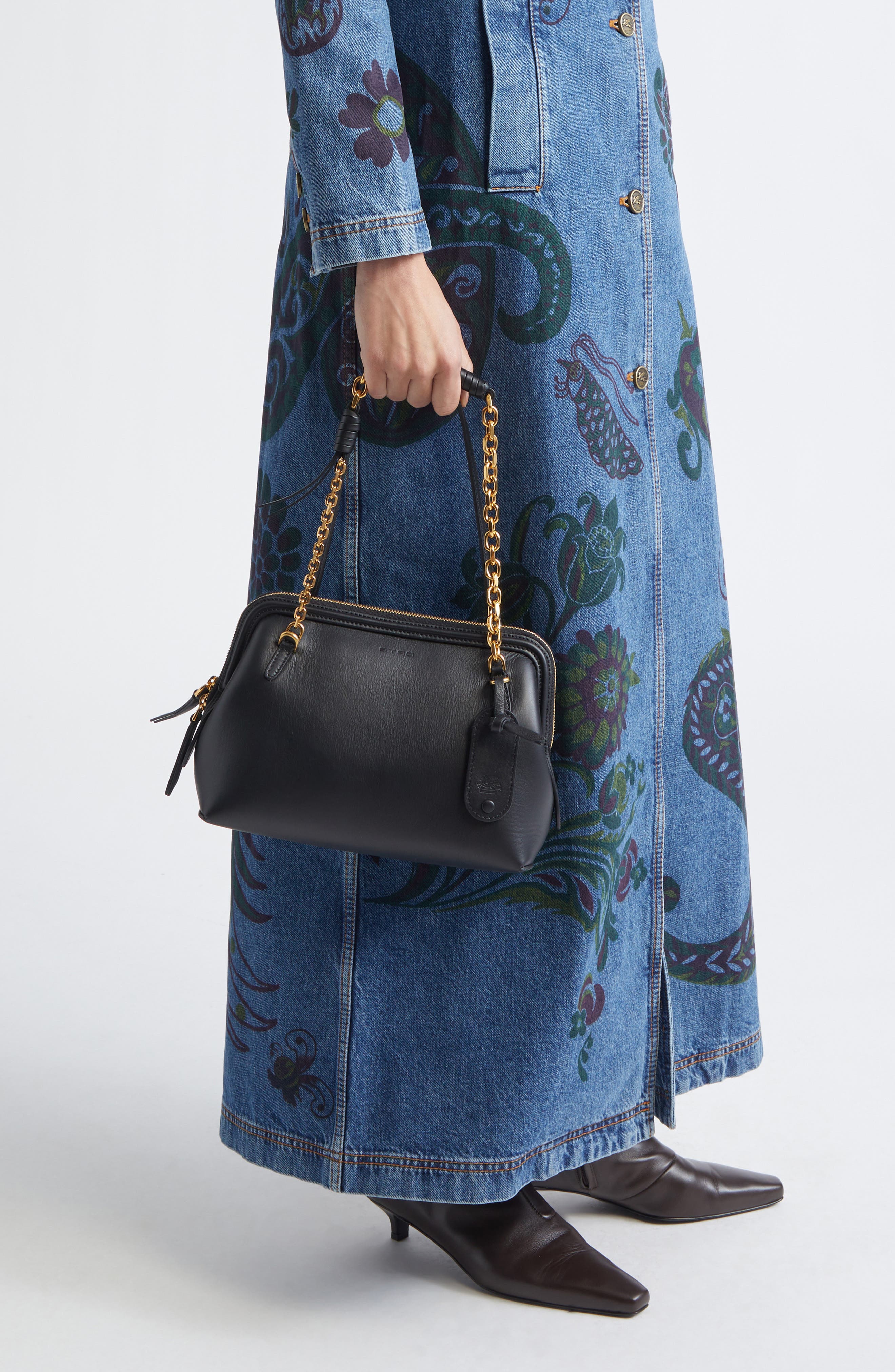 Etro Small Doctor Leather Shoulder Bag, Alternate, color, Black N0000