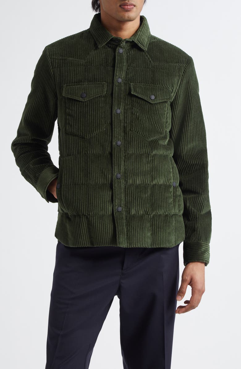 Moncler Gelt Corduroy Puffer Down Shirt Jacket, Main, color, Thyme