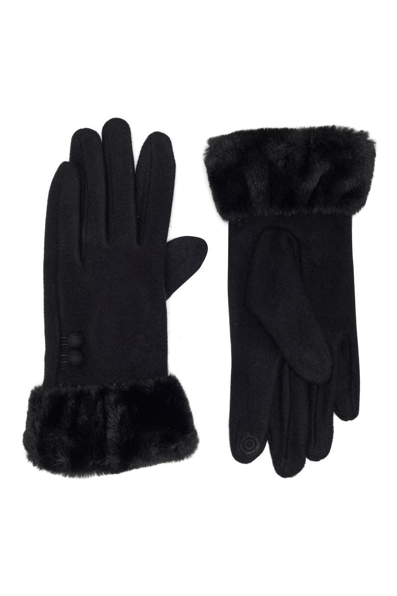 Tech Gloves with Faux Fur Trim, Main, color, BLACK