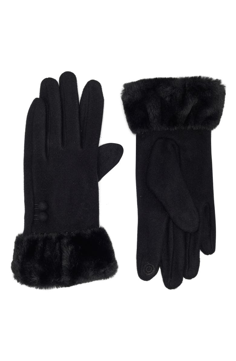 Nanette Lepore Tech Gloves with Faux Fur Trim, Main, color,